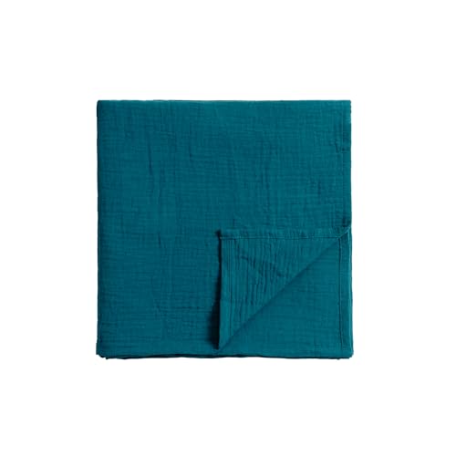 Image of Meracorallo Muslin Swaddle Blanket, 100% Cotton Receiving Blanket Soft and Breathable Swaddle Wrap for Baby Boys and Girls, Teal Blue