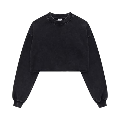 BINTEHGS Acid Wash Cropped Sweatshirts for Women Vintage Crewneck
