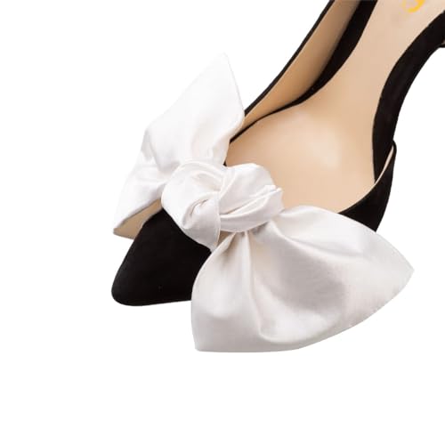 XYD Women Pointed Closed Toe Pumps Oversized Satin Bowknot Stiletto D'Orsay Heels Dress Bridal Shoes3