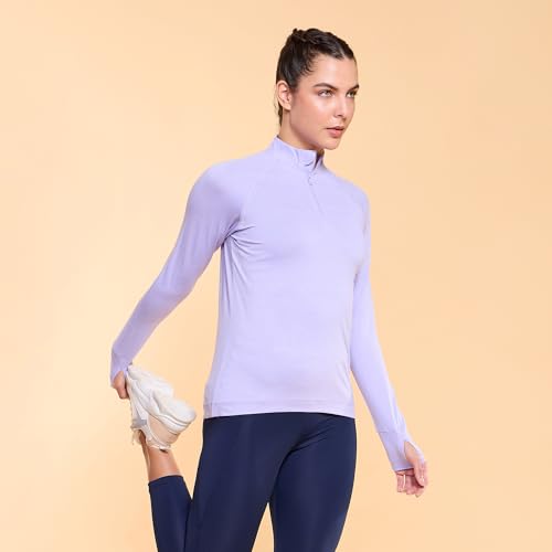 Image of Enamor Full Sleeve High Neck Medium Length Pull on Dry Fit T-Shirt for Women - Slim Fit - A310