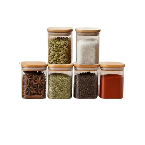 Image of Airtight Square Glass Storage Jar with Bamboo Lid, 280ml Pack Of 6 | Borosilicate Multipurpose Kitchen Container for Coffee, Tea, Sugar, Masala, Spices & Dry Fruits | Transparent Pantry Organizer