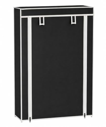 Image of Cozmira 4 Layer Foldable Shoe Rack with Dustproof Cover | Large Capacity Shoe Organizer for Home, Bedroom, Entryway & Closet | Plastic Frame & Durable Fabric Storage Cabinet (Black, 55 x 30 x 72 cm)