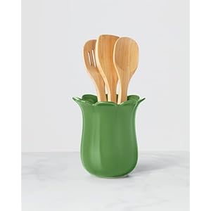 Kate spade new york garden floral crock with wood utensils one size green  urban country home decor