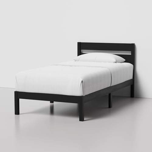 Image of LIFEMENT Twin Bed Frame with Headboard Classic Wood Platform, Noise Free, Under Bed Storage, No Box Spring Needed, Easy Assembly, Black