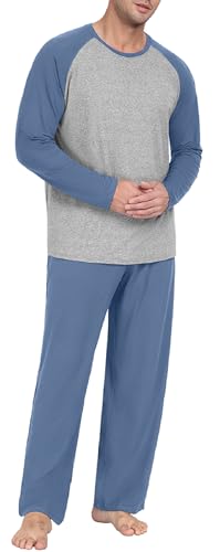 PrinStory Men's Pajama Set Sleepwear Pjs Lightweight Long Sleeve Shirts and Bottoms Soft Comfy Sleep Sets S-4XL2
