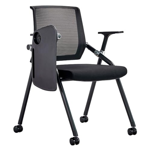 GIZNXBA Folding Student Chair With Desk Attached, Conference Room Chairs With Wheel, Office Chairs Ergonomic, Mesh Folding Computer Desk Chair With Writing Board And Cup Holder(/Black)
