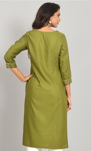 Image of Naixa Women's Viscose Rayon Sequins Embroidered Worked Straight Kurta (NK-132)