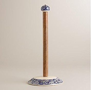 Paper Towel Holder Paper Towel Stand Paper towel Dispenser Wooden and Ceramic Blue and White HAND CRAFTED AND HAND PAINTED NORTHERN AFRICAN DESIGN.