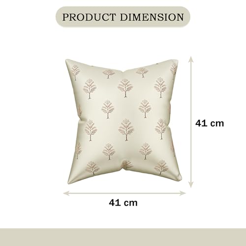 Image of Kuber Industries Polyester Cushion Cover 16 Inch x 16 Inch Set of 5 with Zip Closure | Decorative Throw Pillow Square Cushion Cover for Sofa Set, Bedroom and Living Room | Golden Tree - Cream