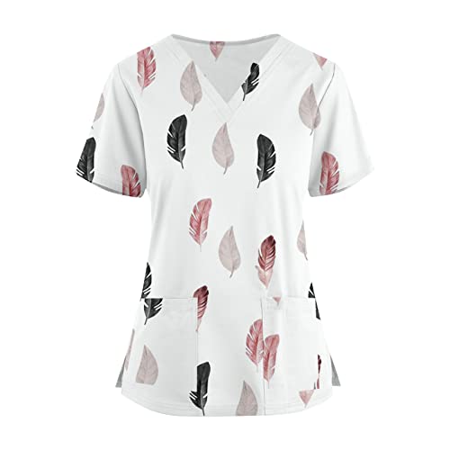 OIOLOYJM Printed Scrub Tops Women Short Sleeve V Neck Plus Size Scrubs for Womens Nursing Uniforms Shirts with Pockets