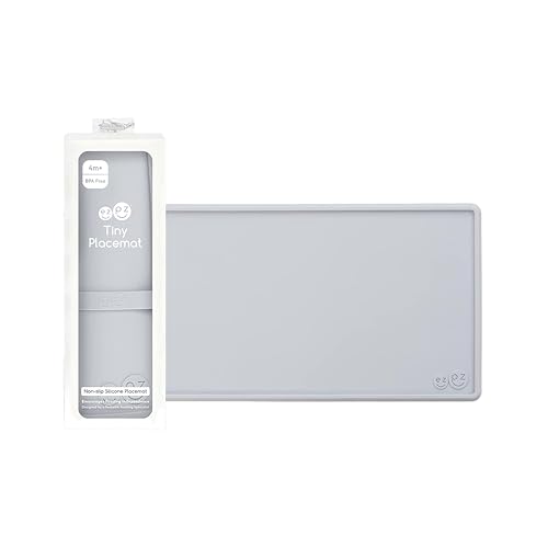 Image of ezpz Tiny Placemat (Pewter) - 6 Months+ - Non-Slip, 100% Silicone Placemat for Infants and Toddlers - Fits on Most Highchair Trays - Rolls-Up - Baby Led Weaning Supplies