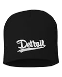 Go All Out One Size Black Uncuffed City of Detroit Michigan Pride Embroidered Knit Beanie Cap