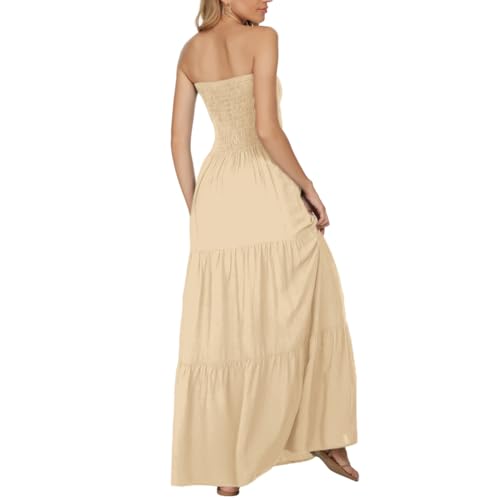 Image of Women's Summer Strapless Tube Top Maxi Dresses Off Shoulder Boho Beach Long Dress