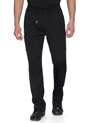 Scrub Pants for Men - Straight Leg Pants with 7 Pockets, Drawstring Scrub, Black, L