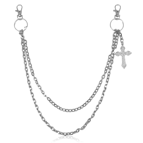 Image of GUSTAVE Layered Pants Chain for Men Punk Gothic Silver Jean Belt Trousers Chains Harajuku Street Wallet Pocket Keychains Waist Pocket Cool Hip Hop Rock Biker Goth Body Accessories