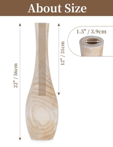Image of Hanobe 22 inch Tall Wood Floor Vase for Pampas Grass, Boho Farmhouse Style