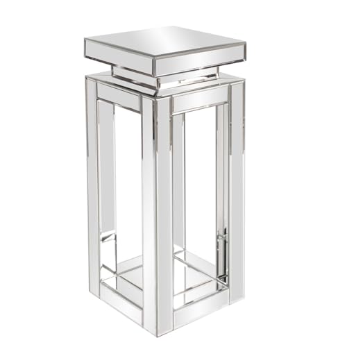 Image of Howard Elliott Collection Small Silver Mirrored Pedestal Accent Table for Home Decoration, Mirrored Finish Design End Table for Bedroom, Entryway or for Any Room, 12 x 12 x 28 Inches