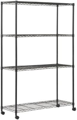 Sandusky MWS481872 4-Tier Mobile Wire Shelving Unit with 2" Nylon Casters, 4 Wire Shelves, Black, 72" Height x 48" Width x 18" Depth