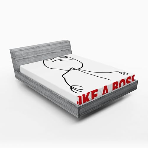 Ambesonne Meme 2 Pack Fitted Sheet, Cool Stickman and Like a Boss, Bed Cover All-Round Elastic Deep Pockets 2 Pieces, Package Contains 2 Queen Size Fitted Sheets, Black Vermilion