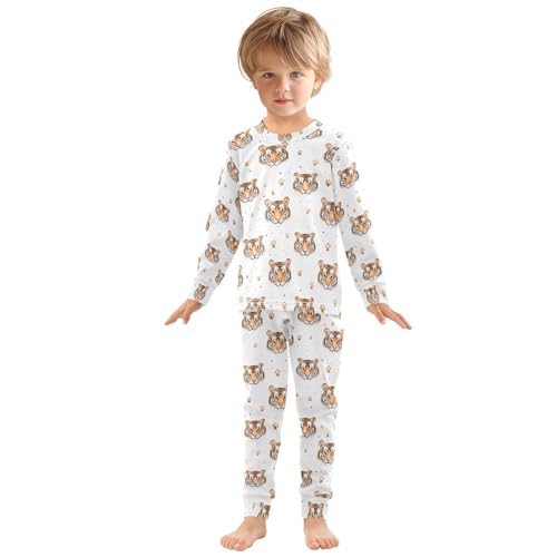 ALAZA White Tiger Paw Print Pajamas Long Sleeve Sleepwear 2-Piece Pajama Set3
