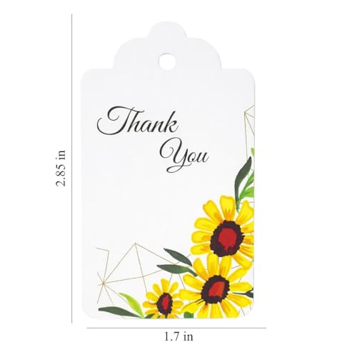 Image of CVANU Floral Thank You Gift Tags (Set of 200), Elegant Flower Design (D9) Hanging Tags with Gold String for Wedding Return Gifts & Small Business Packaging (2.85 x 1.7 Inch)