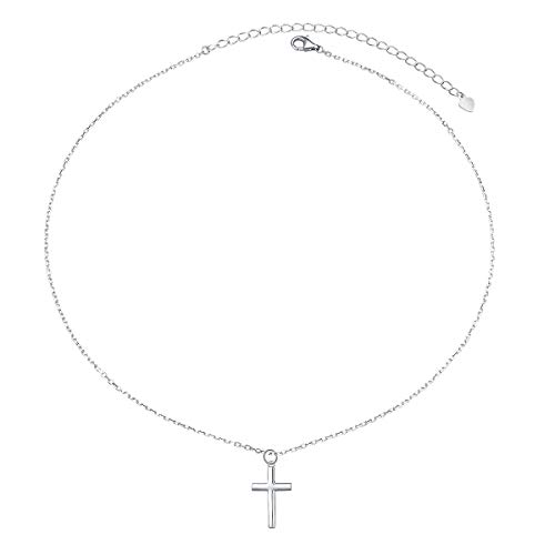 Alphm S925 Sterling Silver First Communion Baptism Cross Pendant Necklace for Teen Easter