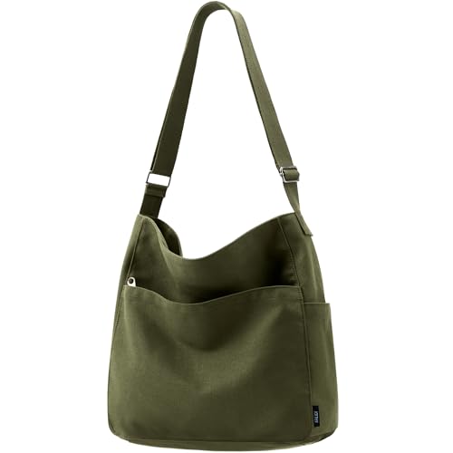 KALIDI Canvas Tote Bag Large Hobo Crossbody Shoulder Handbag Zipper Messenger Bag for Women or Men Casual College Work