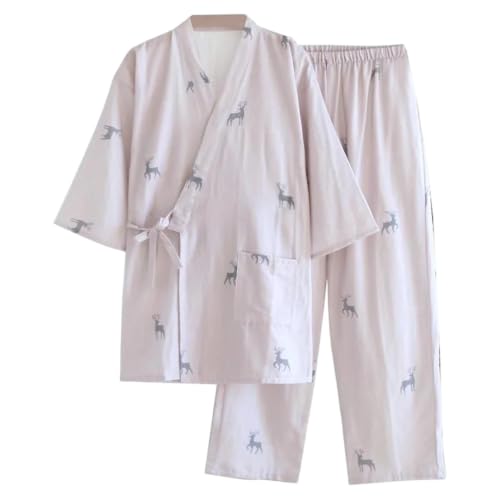 Pijama kimono de algodón contra el sudor nocturno y conjunto de dos piezas cómodo