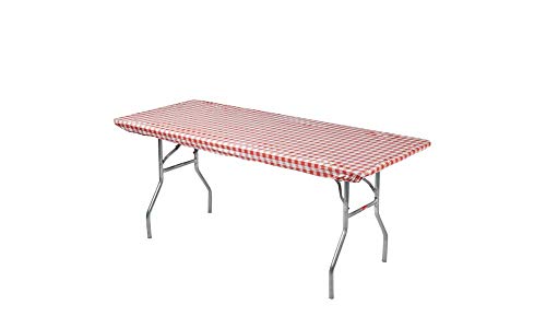 Image of Kwik-Covers 6' Rectangle Plastic Table Covers 30 inch x 72 inch, Bundle of 5 (Red and White Check Gingham)