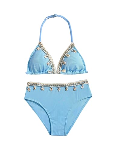 Girl's 2 Piece Swimsuits Shell Halter Triangle Bikinis Summer Vacation Bathing Suits