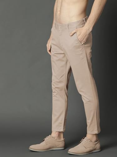 Image of Men's Slim Fit Cotton Blend Trousers - Stretchable Casual & Office Wear