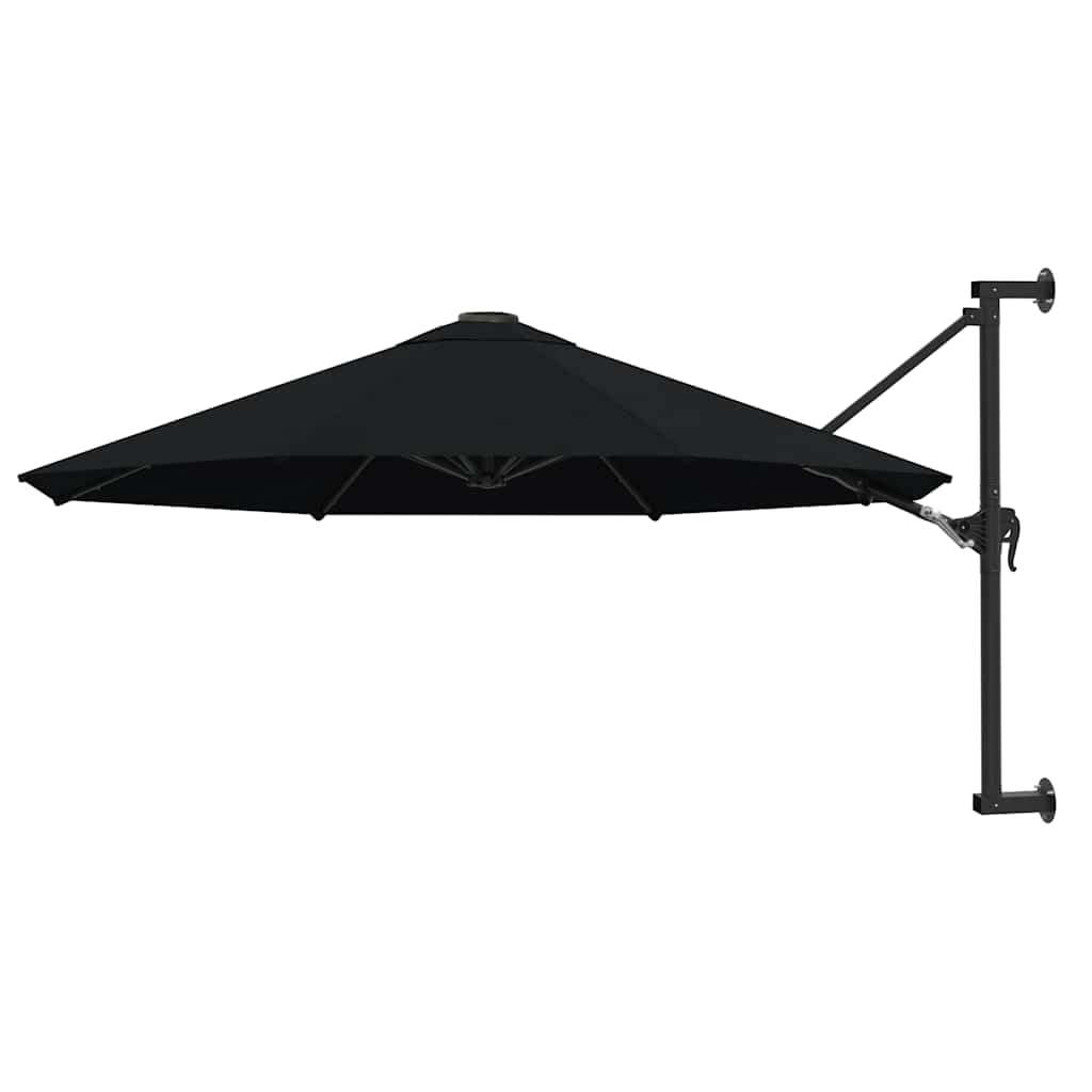 Sombrilla de Pared con Palo de Metal Negro 300 cm,Artículos de Exterior,Sombrillas,9.75kg-47300