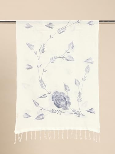 Handwoven-White-Cotton-Scarf-with-Blue-Hand-Painted-Design-Lightweight-Shawl-Soft-Natural-Fiber-Wrap-Womens-Fashion-Accessory-sustainable-fabric