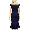 Knitee Women's Off Shoulder V-Neck Ruffle Pleat Waist Bodycon Evening Cocktail Slit Formal Dress (Navy Blue, Large)