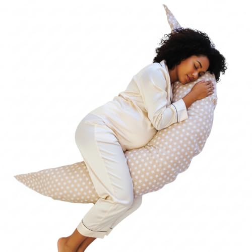 SEB MARKET | Cojín Lactancia 180x60 Ergonómico y Mullido para Embarazo - Cojín Lactancia Beige 100% Algodón Certificado Oeko-Tex Standard 100