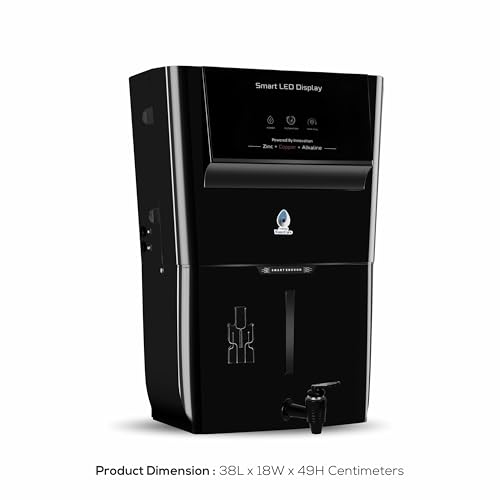 Image of Aroma RO Water Purifier | RO+UV+UF+TDS Adjuster | Zinc + Copper + Alkaline | 12L Storage | Smart LED Display | Borewell, Tanker & Municipal Water [BLACK]