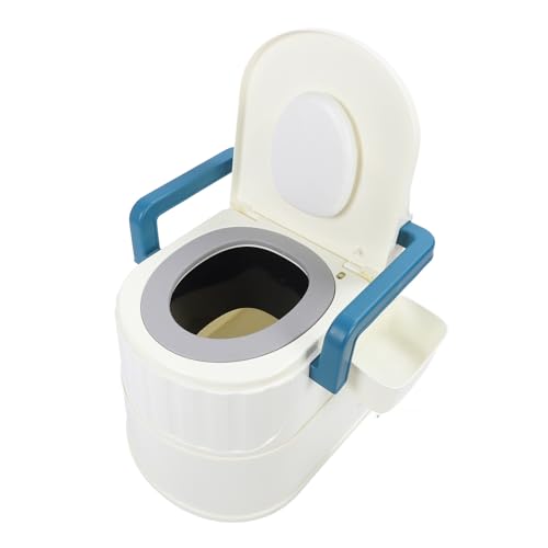 Wide Armrests Soft PU Commode Chair Backrest Non Slip Toilet Chair with Hollow Bucket Blue for Squat Bathroom