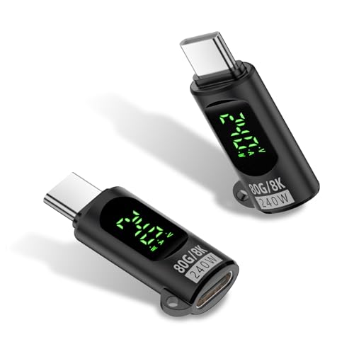 Duttek Lot de 2 adaptateurs USB C 80 Gbit/s avec écran LED 240 W USB C femelle vers mâle compatible avec Thunderbolt 5, iPhone 15/16, MacBook, iPad Duttek Lot de 2 adaptateurs USB C 80 Gbit/s avec écran LED 240 W USB C femelle vers mâle compatible avec Thunderbolt 5, iPhone 15/16, MacBook, iPad