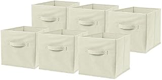 Set of 6 Large Foldable Square Storage Cubes, Fabric Organiser Canvas Cube Boxes Collapsible for Home, Bedroom, Nursery Office, Playroom Toys, 28 x 28 x 28 cm (Grey)