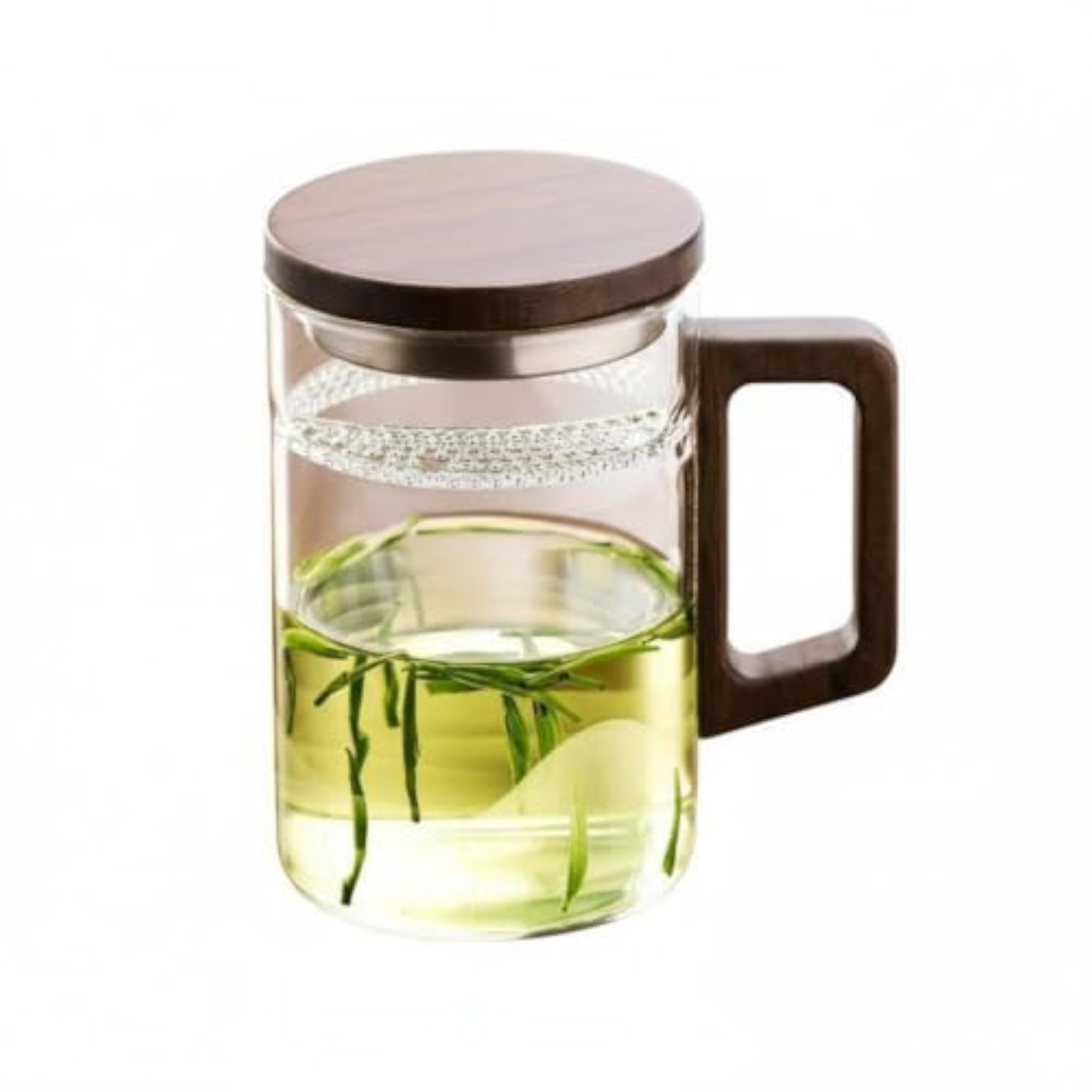 Tea Mug with Strainer and Lid, Clear Borosilicate Glass Teacup