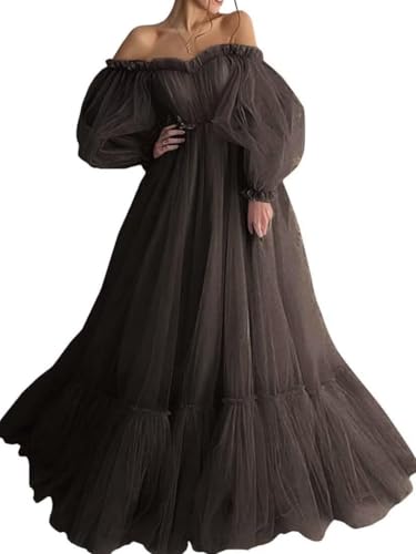 Robe de bal formelle ligne A en tulle pour femme avec manches bouffantes
