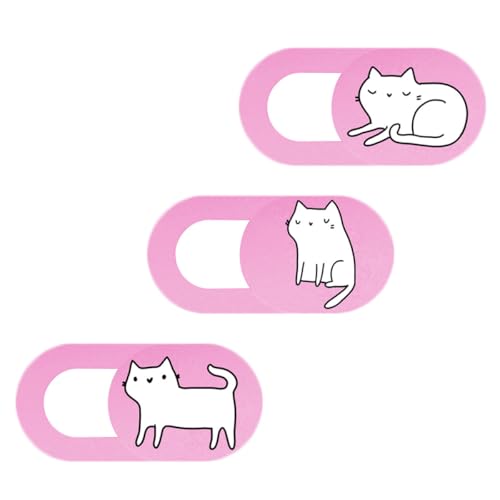 Gadpiparty 3 fundas para cámara web para laptop, diseño de gato rosa, elegante, decorativo, antipiratería, fácil de desmontar, protección de privacidad para tablet, computadora portátil