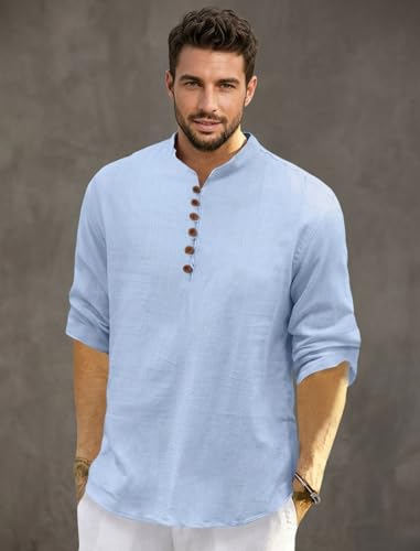 Image of FINIVO FASHION Men's Solid Cotton Blend Regular Fit Straight Kurta with Roll of Sleeve and Classic Collar, Pack of 1