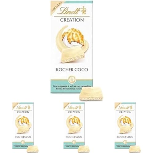 Lindt - Tablette CREATION Blanc Rocher Coco - Chocolat Blanc, 145g (Lot de 4)