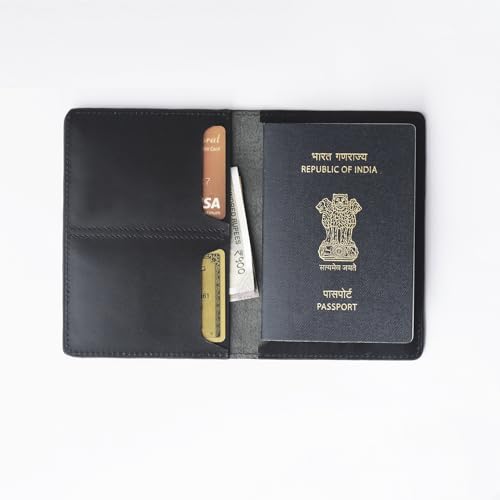 Image of Atoll Unisex Genuine Leather Passport Holder & Travel Wallets & Document Organizer | Premium & Durable Passport Cover with Sim Ejector & Sim Slots, Black