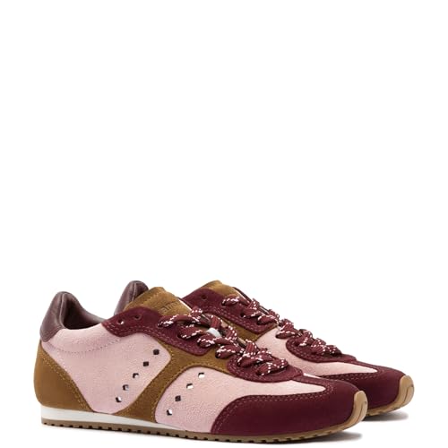 Stella Sneaker In Tulip, Russet And Wine Suede And Silver Metallic Leather2