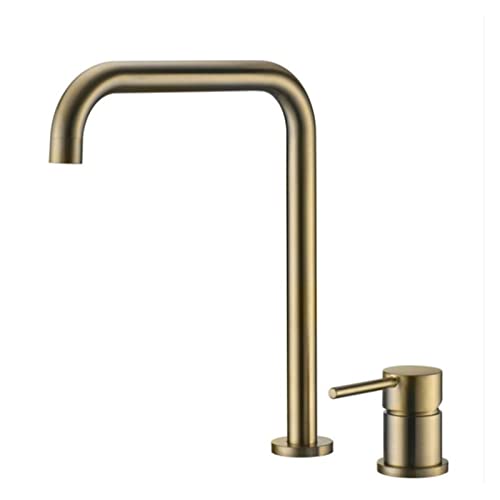 Robinet laiton brossé or rotatif 360 pour vasque 2 trous haut de gamme - 3