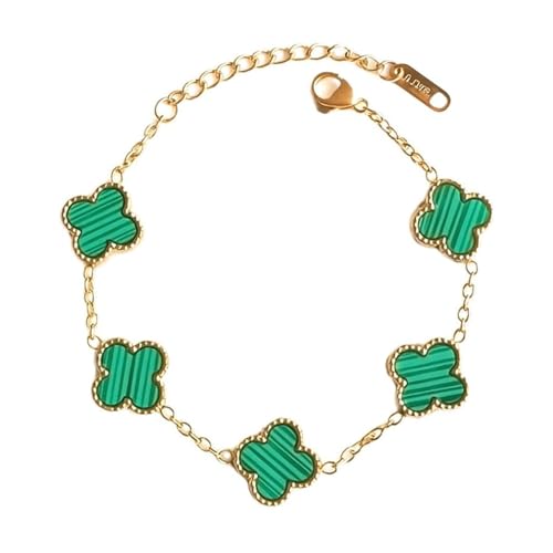 Image of STYOLLO Four-Leaf Clover Anti Tarnish Bracelet for Women & Girls Stylish | Elegant Gold-Plated Lucky Charm Jewelry | Aesthetic Enamel Design Adjustable Chain Bracelet for Daily, Gifting & Festive