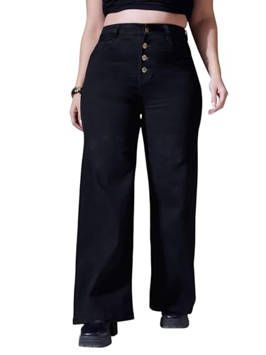 Image of Miss Chase A+ Women's Wide Leg High Rise Regular Length Stretchable Denim Jeans