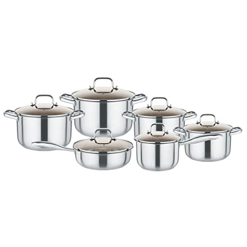 Batería de Cocina de Acero Inoxidable 304, Juego de 12 Piezas, ollas y sartenes con Tapa de Vidrio, silios de Cocina (Color: A, tamaño